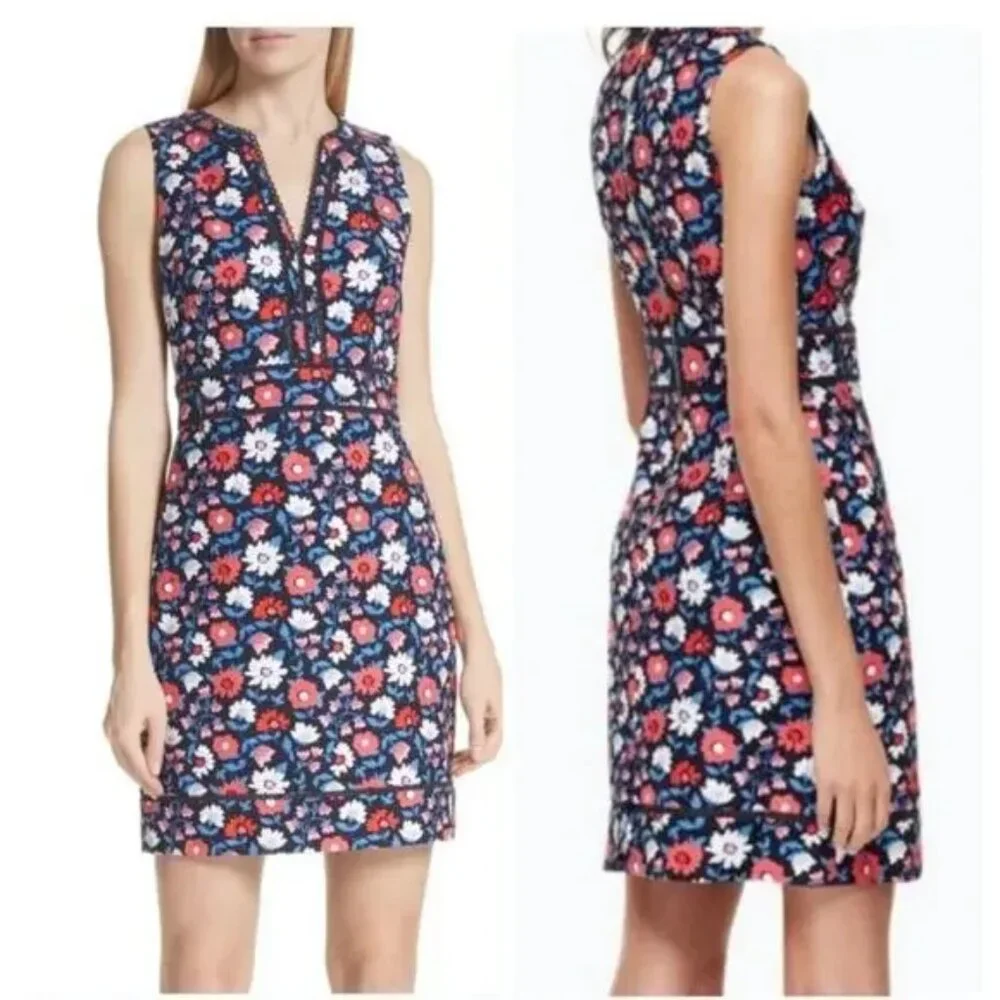 Kate Spade Navy Pink Daisy Jacquard Mini Sheath Dress Size 6